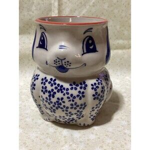 Yokohama Studio Hand Painted Dog Mug Floral Raised Dot Design Red Handle